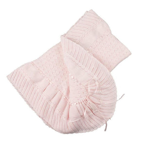 Pointelle Knit Ruffle Blanket - Pink