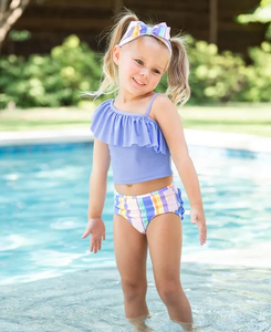 Rainbow Lane Stripe One Shoulder Ruffle Tankini