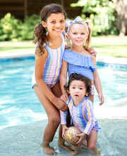 Cargar imagen en el visor de la galería, Rainbow Lane Stripe One Shoulder Ruffle Tankini
