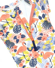 Cargar imagen en el visor de la galería, Girls Tropical Flamingo Short Sleeve One Piece Rash Guard
