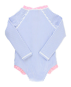 Girls Seersucker Long Sleeve One Piece Rash Guard