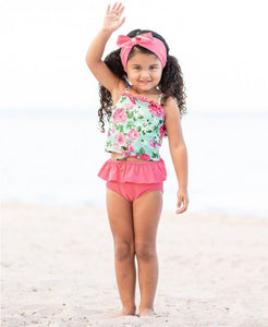 Rosy Sweetheart Ruffle Tie Tankini