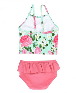 Rosy Sweetheart Ruffle Tie Tankini