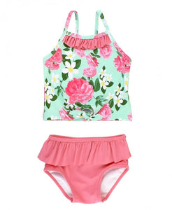 Rosy Sweetheart Ruffle Tie Tankini