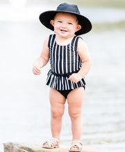 Cargar imagen en el visor de la galería, Black &amp; White Stripe Skirted One Piece
