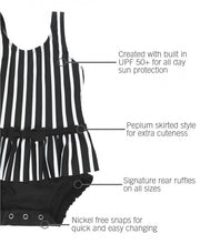 Cargar imagen en el visor de la galería, Black &amp; White Stripe Skirted One Piece
