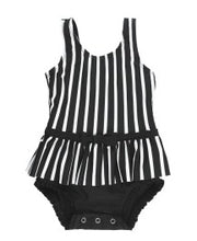 Cargar imagen en el visor de la galería, Black &amp; White Stripe Skirted One Piece
